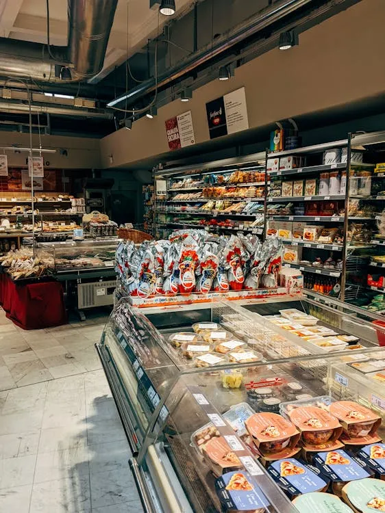 Supermarket products on shelves