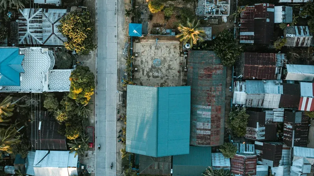 Aerial view of a Davao residential subdivision showing single-detached family houses along a street