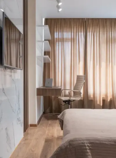 Furnished bedroom in a modern rental apartment