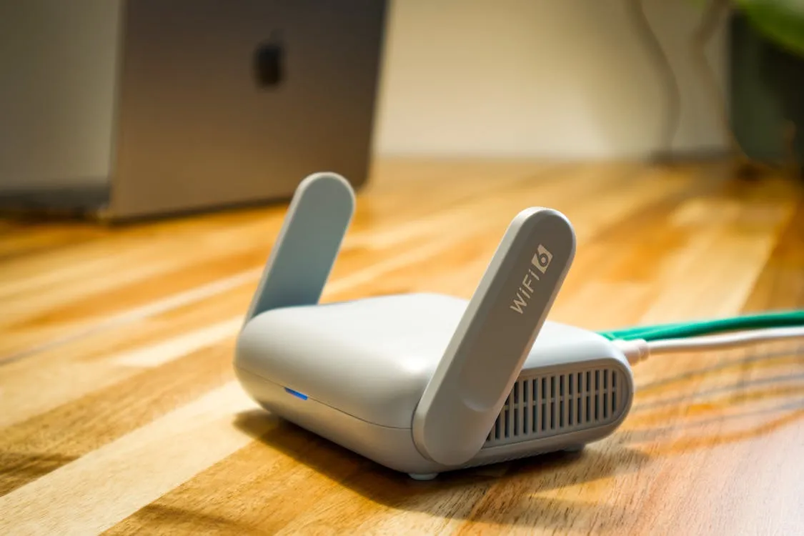 Modern WiFi router on a desk